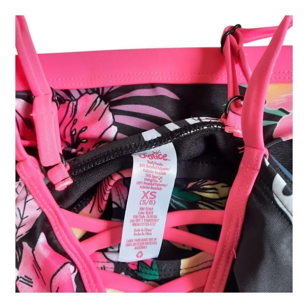 Justice Pink and Black Floral Swimsuit